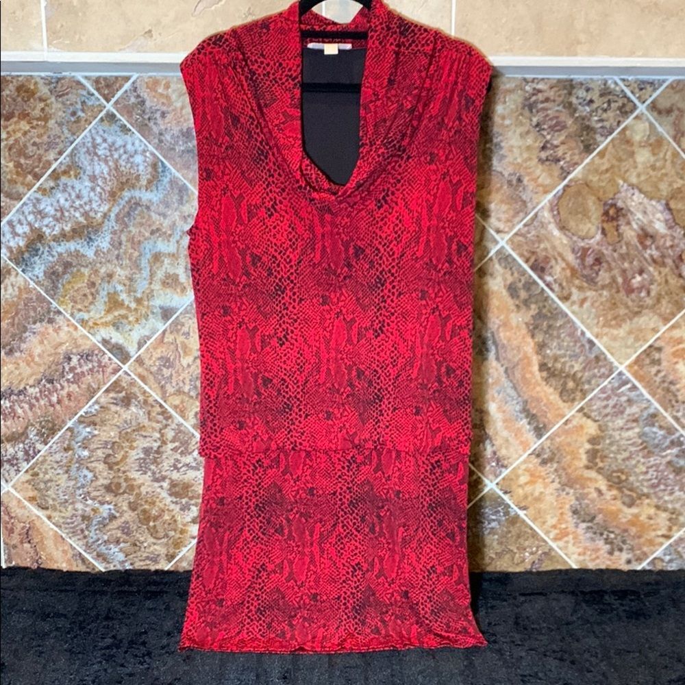 Women's Michael Michael Kors Red & Black Cowl Neck Sleeveless Snakeskin Dress L